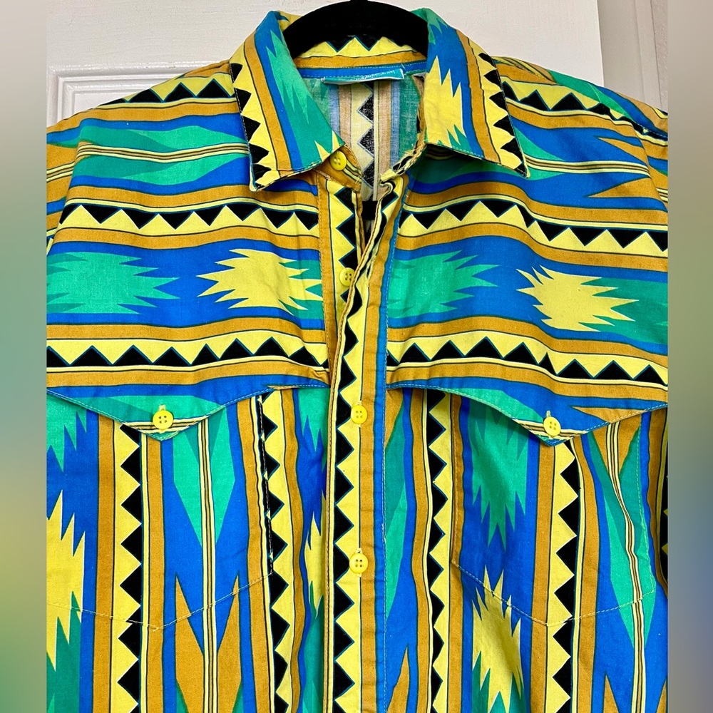 Vintage 80’s Western Signature Cowboy Rodeo Long Sleeve Button Down Size Large